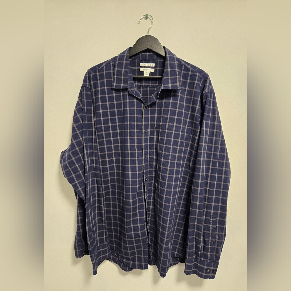 Navy Blue Checkered Button-Up Shirt | Size: XXL